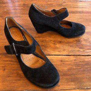 Geox black suede wedge style Mary Janes size 38